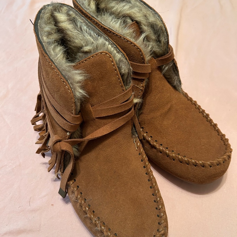 Suede Moccasin Boots with Faux Fur Lining